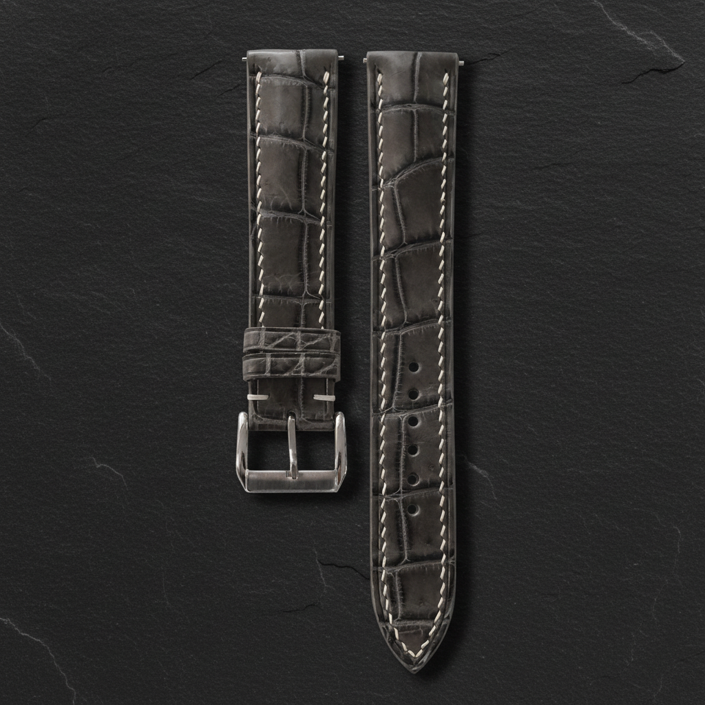 Grey Alligator Leather Watch Strap - Handmade Quick Release Band