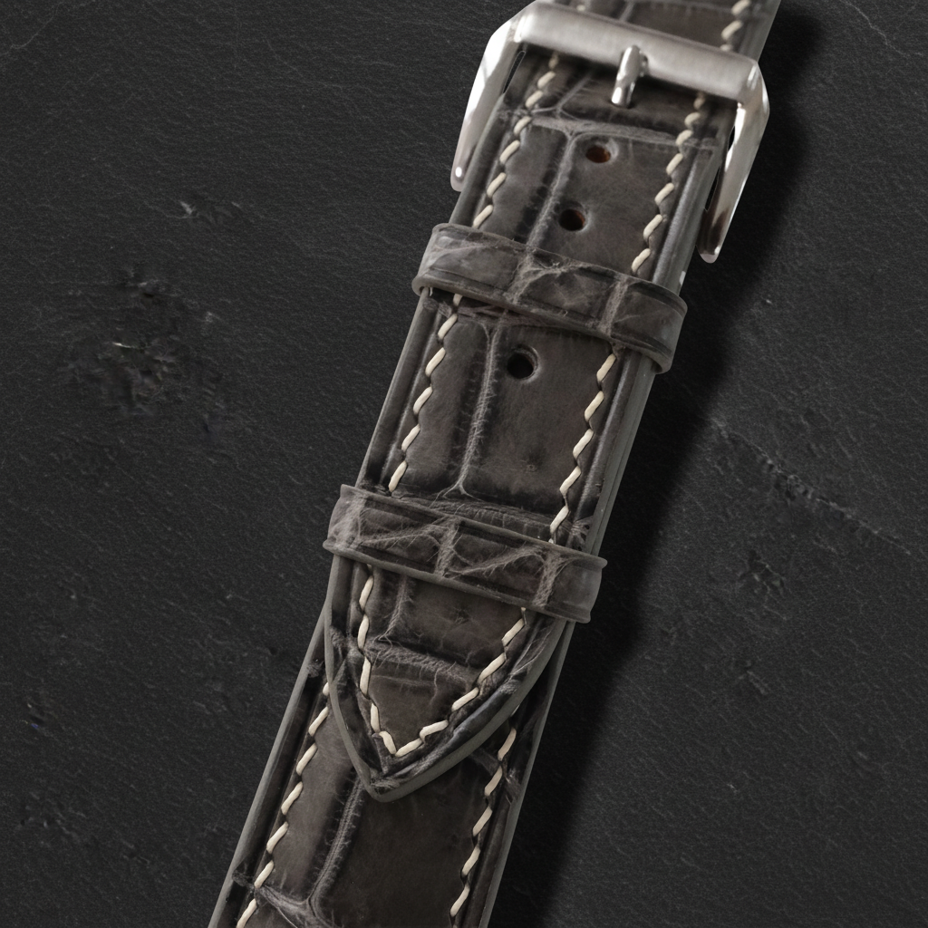 Grey Alligator Leather Watch Strap - Handmade Quick Release Band