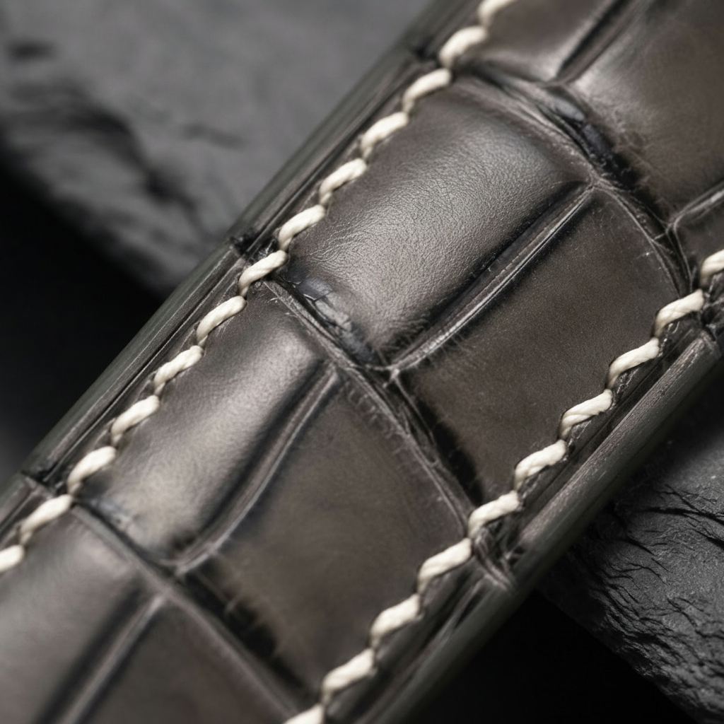 Grey Alligator Leather Watch Strap - Handmade Quick Release Band