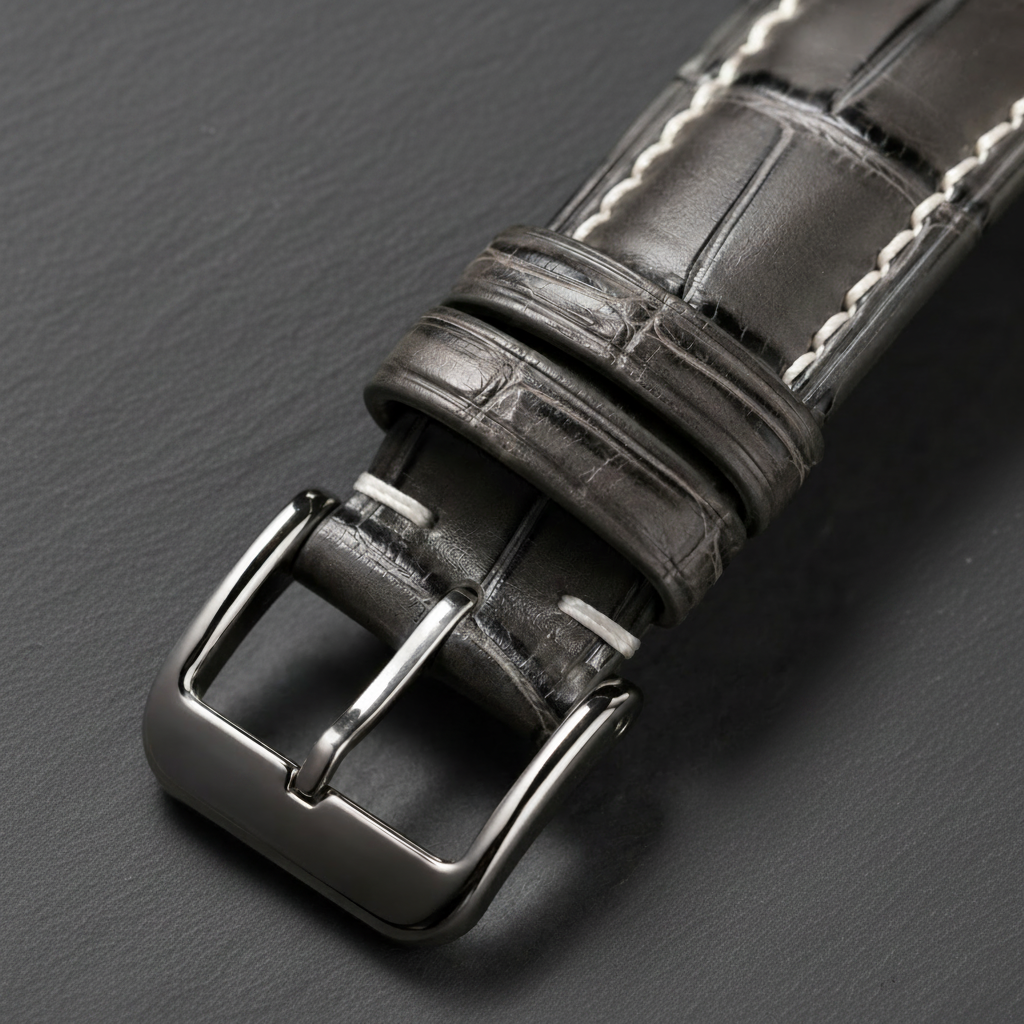 Grey Alligator Leather Watch Strap - Handmade Quick Release Band