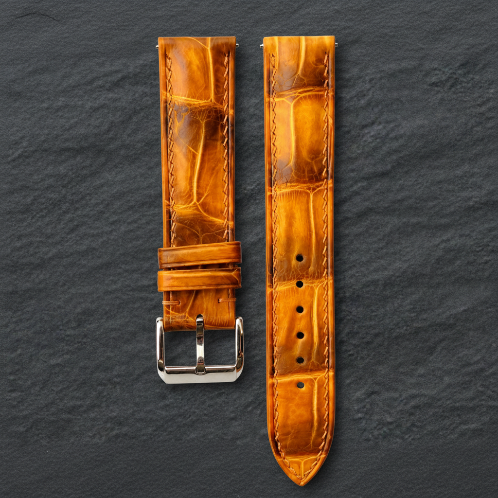 Honey Amber Alligator Leather Watch Strap - Handmade