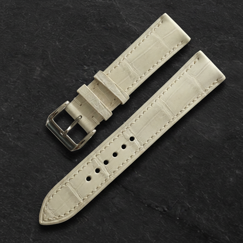 Ivory Cream Alligator Leather Watch Strap - Handmade Quick Release Band