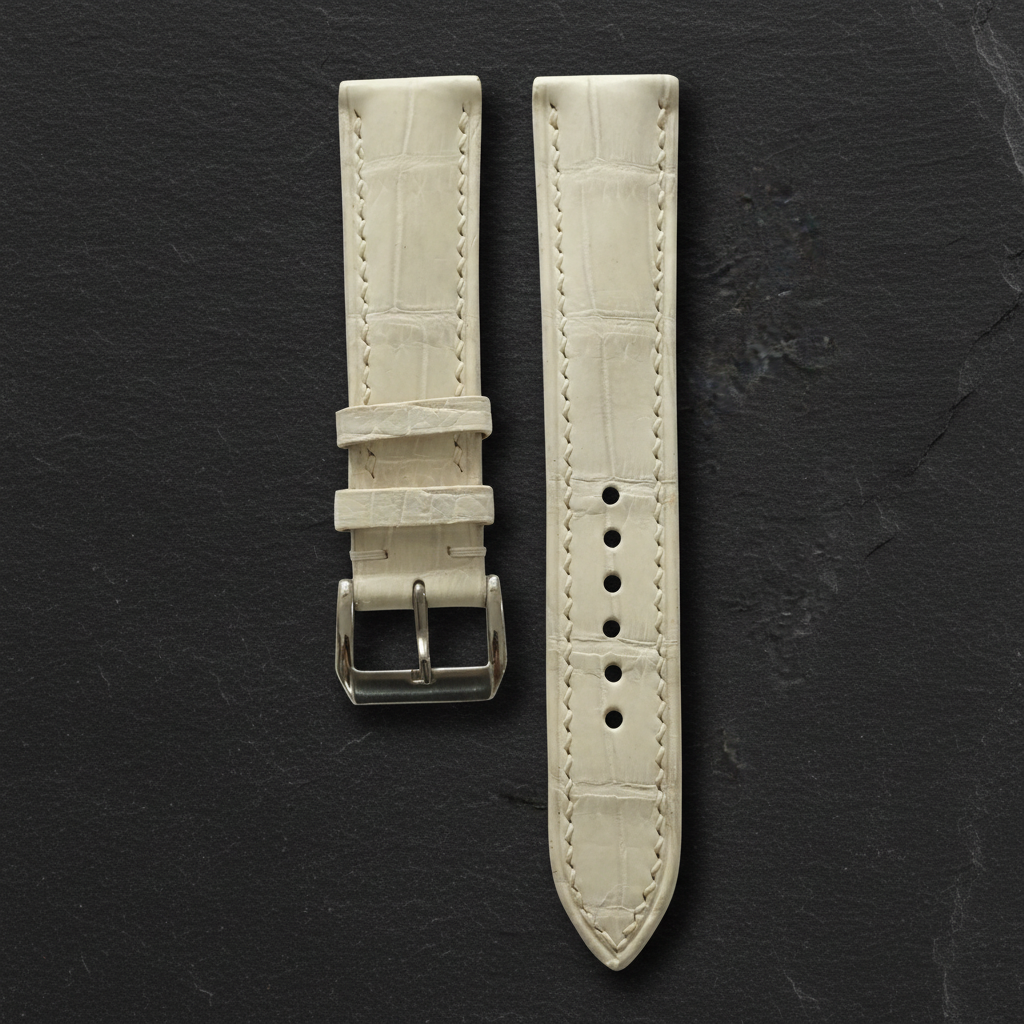 Ivory Cream Alligator Leather Watch Strap - Handmade Quick Release Band