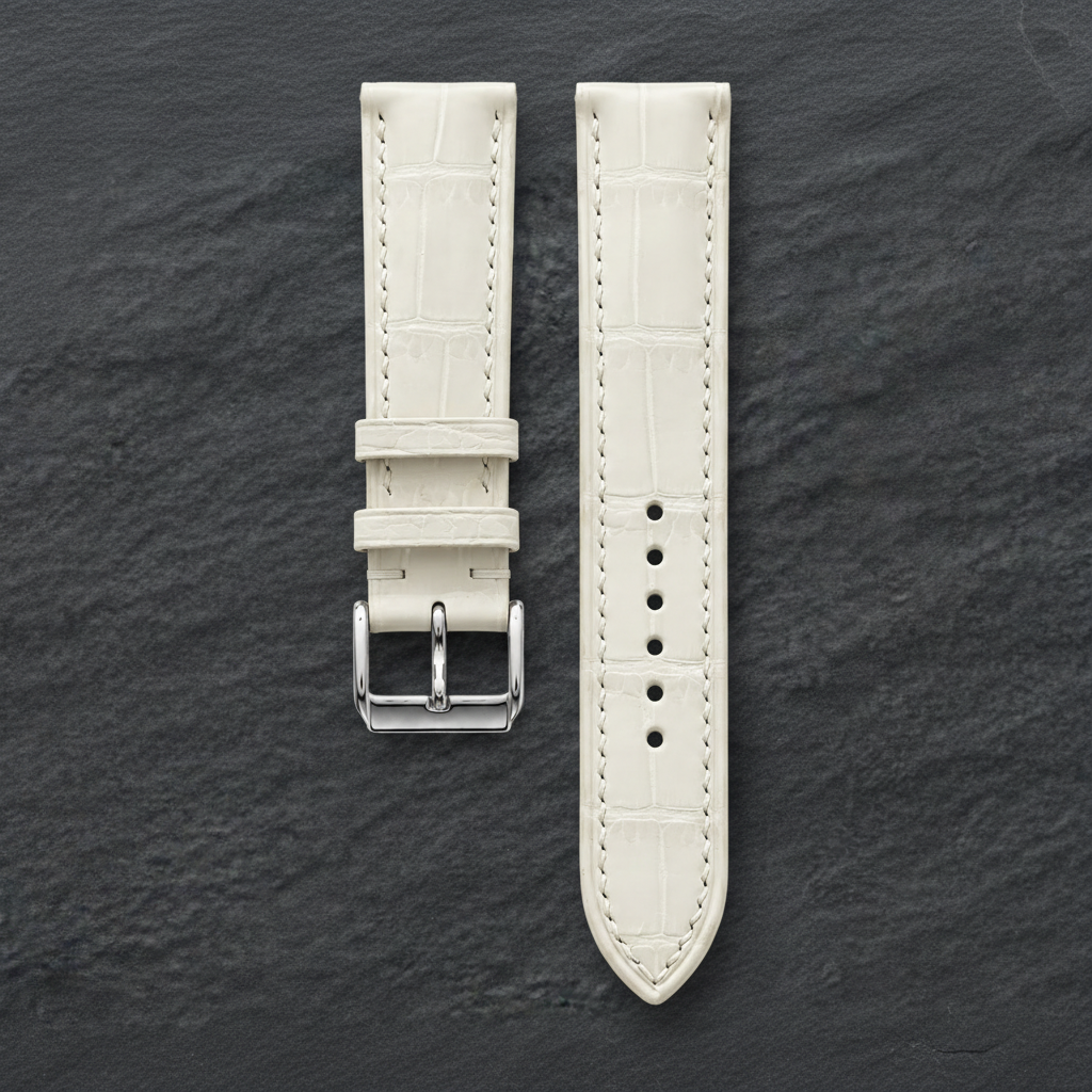 Ivory White Alligator Leather Watch Strap - Handmade