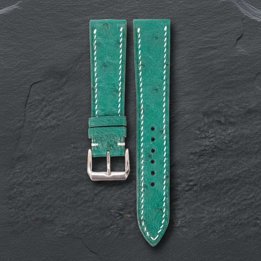 Jade Green Ostrich Leather Watch Strap - Handmade