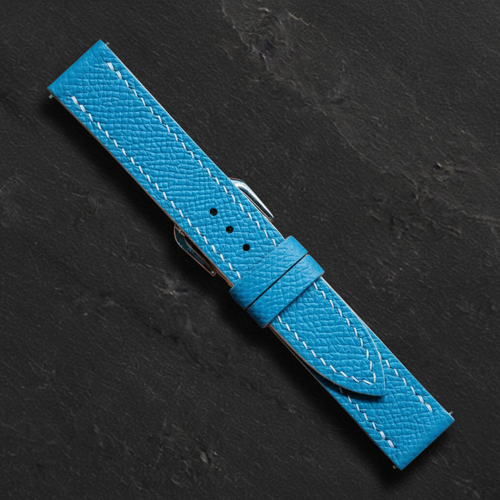 Light Blue Epsom Leather Watch Strap - Handmade Quick Release Band