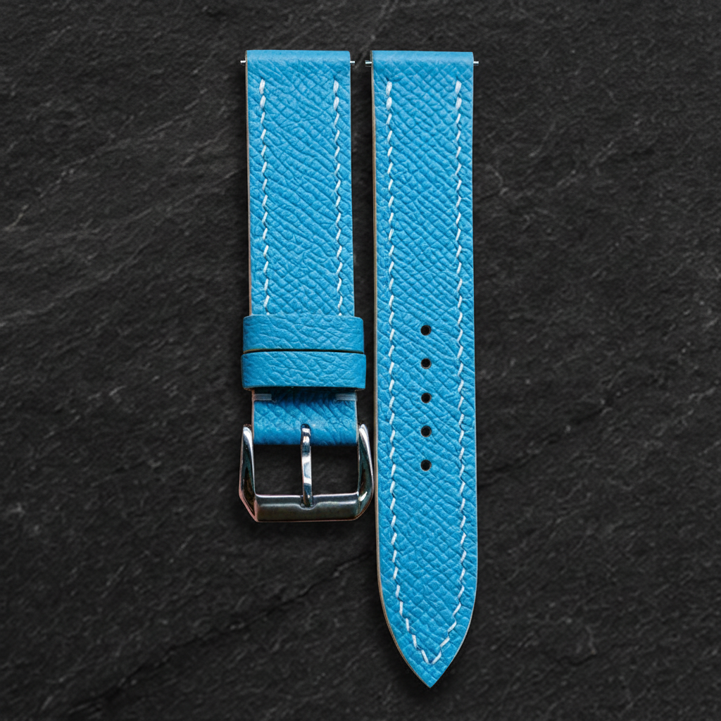 Light Blue Epsom Leather Watch Strap - Handmade Quick Release Band