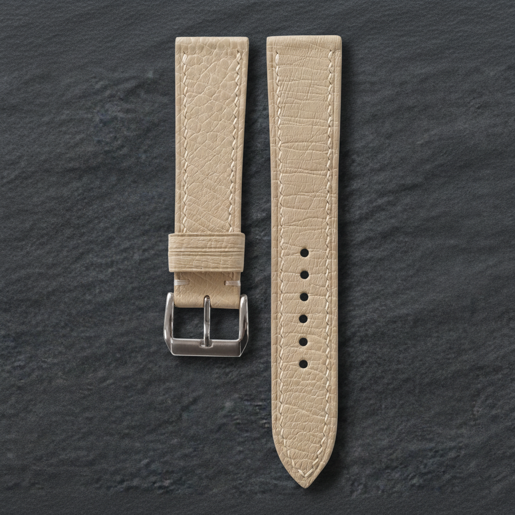 Light Sand Ostrich Leather Watch Strap - Handmade