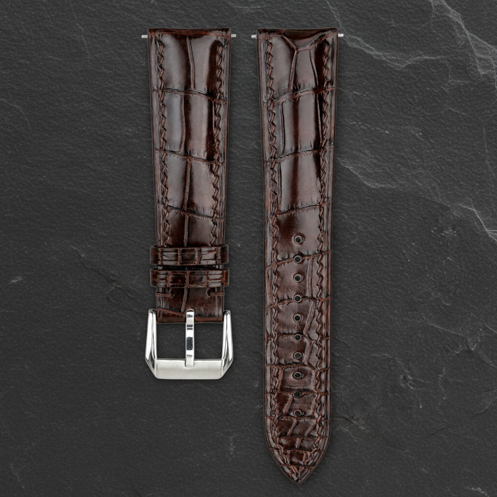 Mahogany Brown Alligator Leather Watch Strap - Handmade Quick Release Band