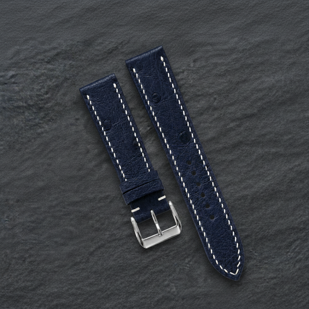 Midnight Navy Ostrich Leather Watch Strap - Handmade