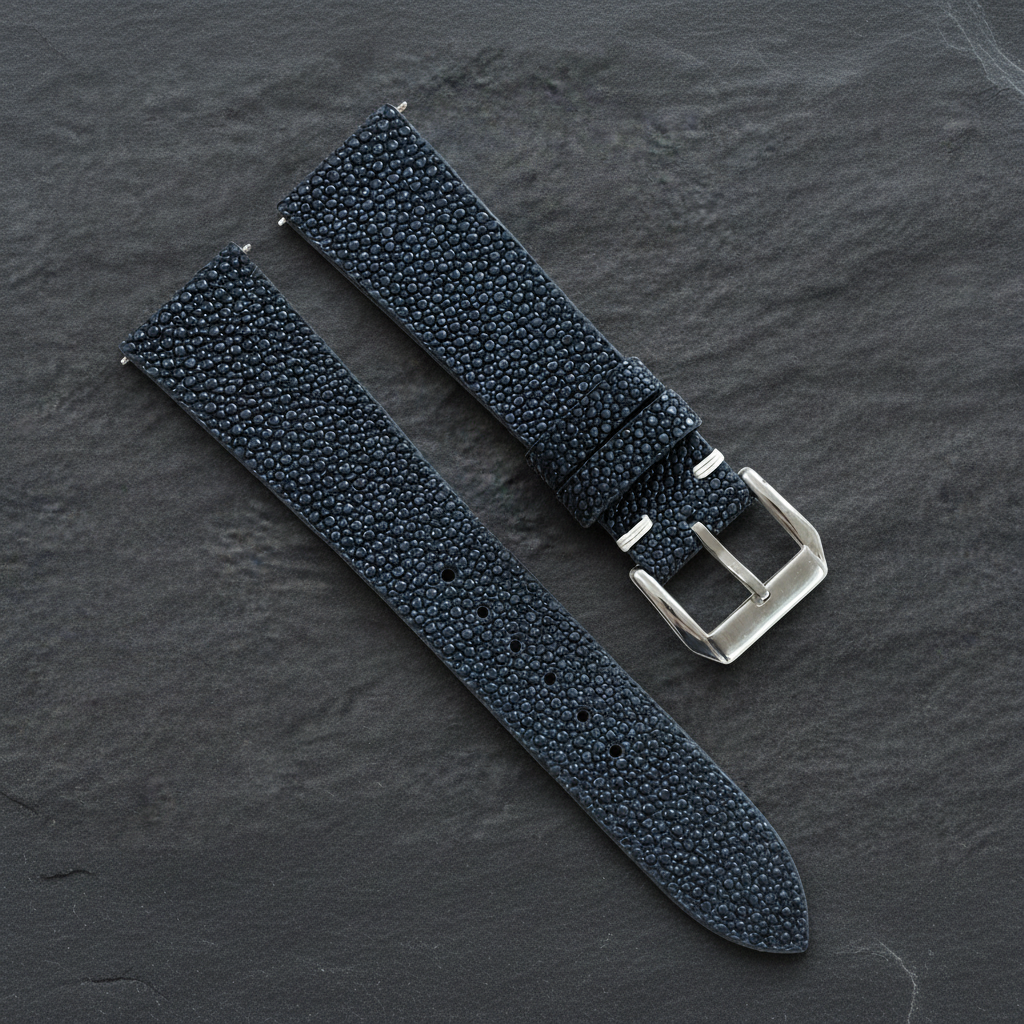 Midnight Navy Stingray Leather Watch Strap - Handmade