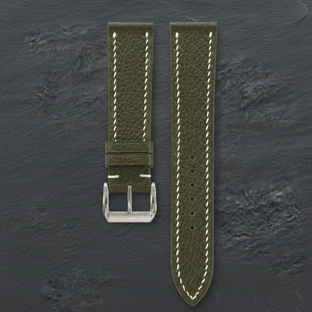 Moss Green Togo Leather Watch Strap - Handmade