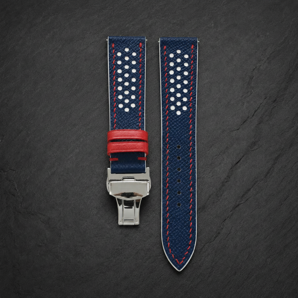 Navy And White Epsom Leather Watch Strap - Handmade