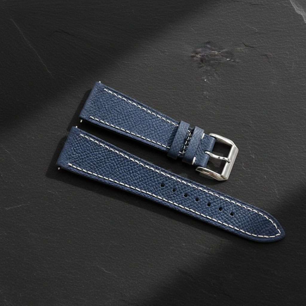 Navy Epsom Leather Watch Strap - Handmade Quick Release Band