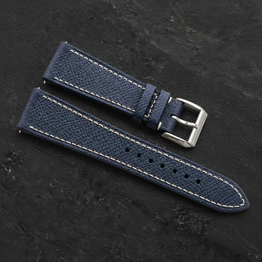 Navy Epsom Leather Watch Strap - Handmade Quick Release Band