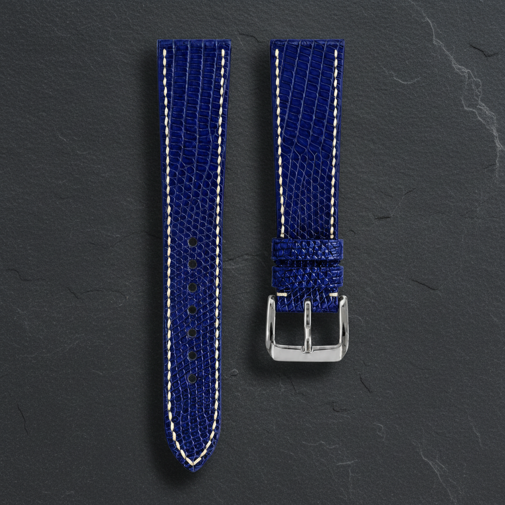 Navy Lizard Leather Watch Strap - Handmade