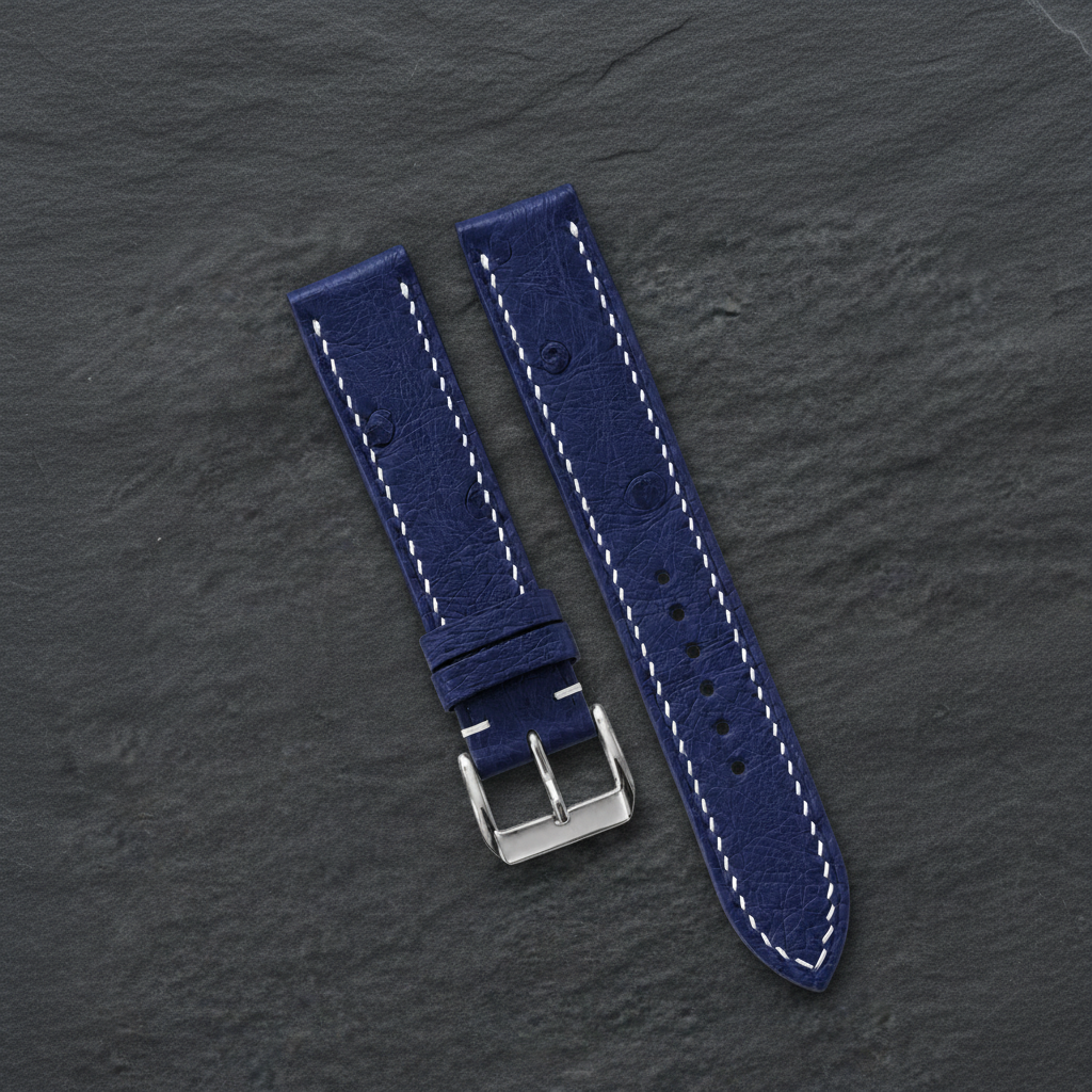 Navy Ostrich Leather Watch Strap - Handmade