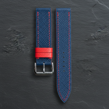 Navy Red Epsom Leather Watch Strap - Handmade