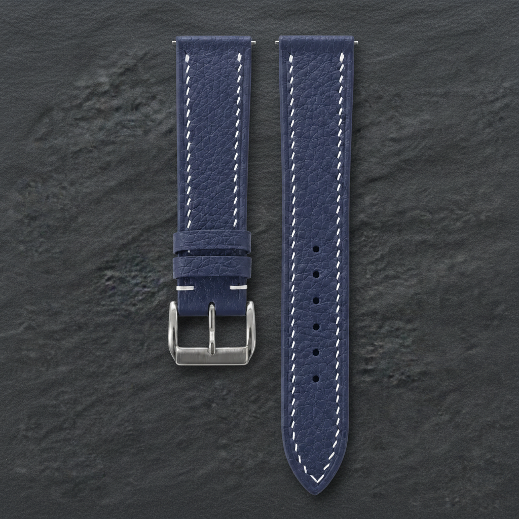 Navy Togo Leather Watch Strap - Handmade