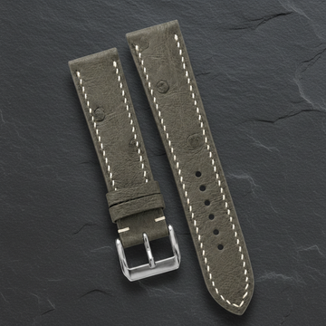 Olive Gray Ostrich Leather Watch Strap - Handmade