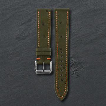Olive Green Ostrich Leather Watch Strap - Handmade