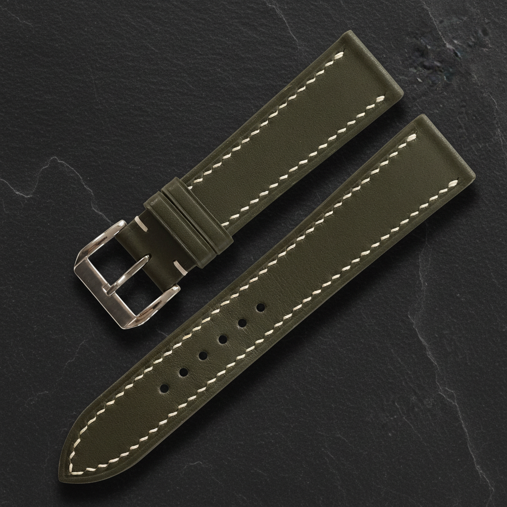 Olive Green Swift Leather Watch Strap - Handmade Quick Release Band