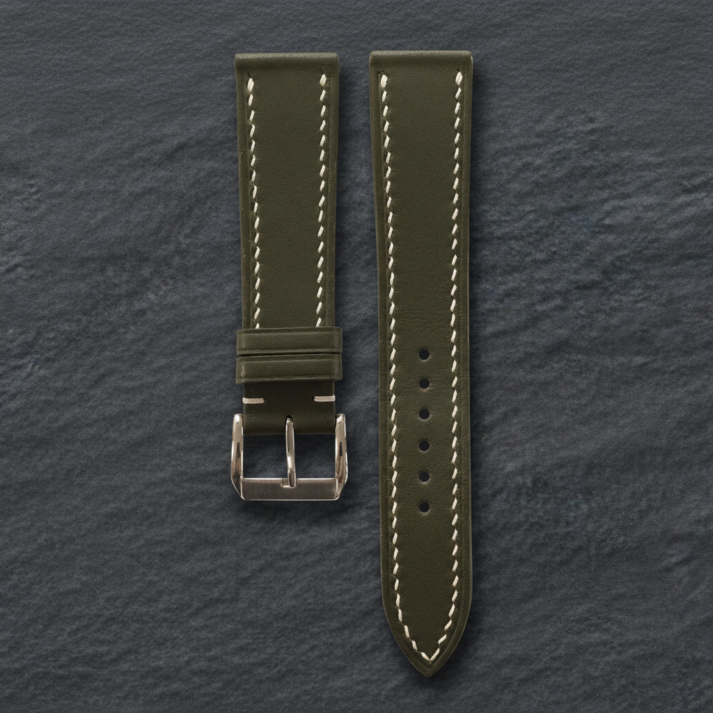 Olive Green Swift Leather Watch Strap - Handmade