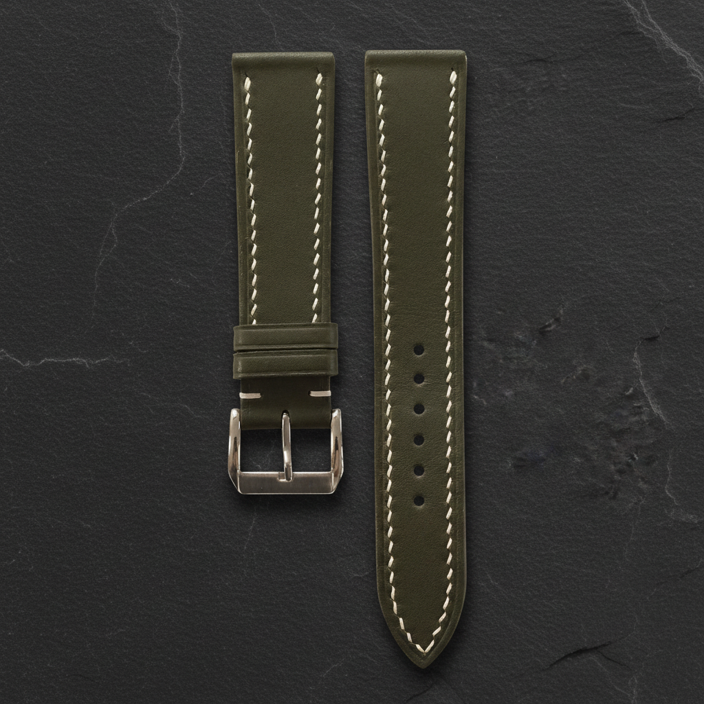 Olive Green Swift Leather Watch Strap - Handmade Quick Release Band