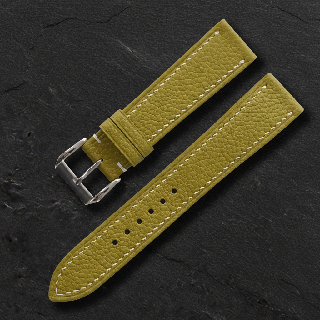 Olive Green Togo Leather Watch Strap - Handmade Quick Release Band