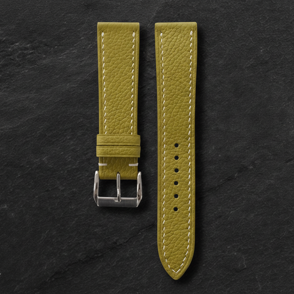 Olive Green Togo Leather Watch Strap - Handmade Quick Release Band