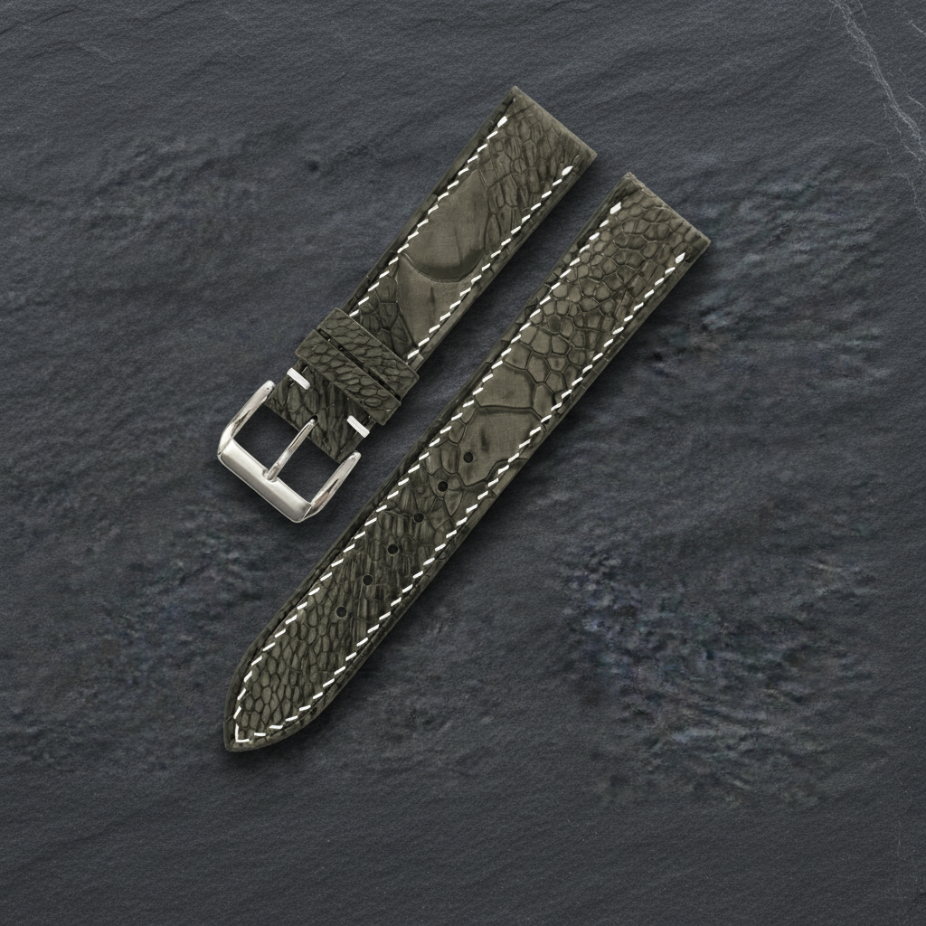 Olive Ostrich Leather Watch Strap - Handmade