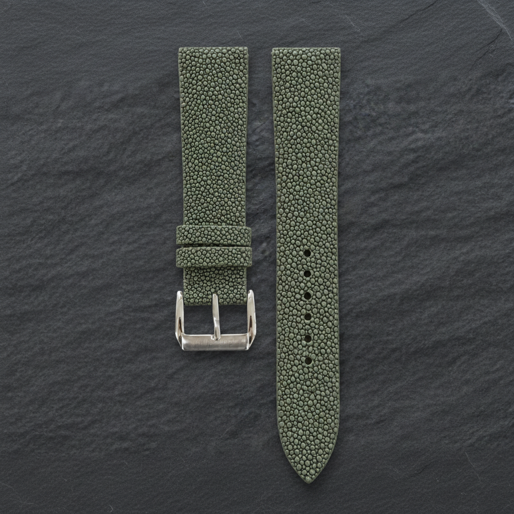 Olive Stingray Leather Watch Strap - Handmade