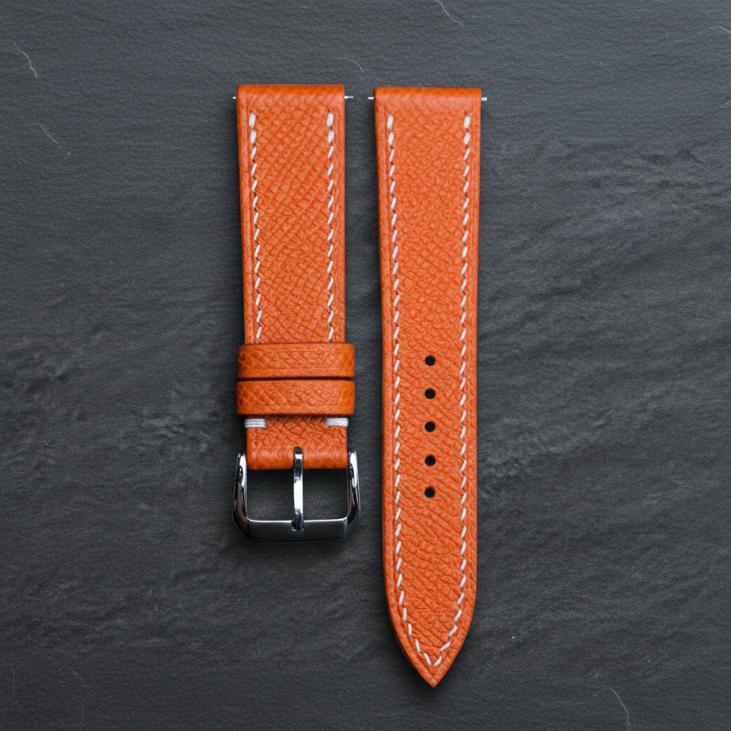 Orange Epsom Leather Watch Strap - Handmade