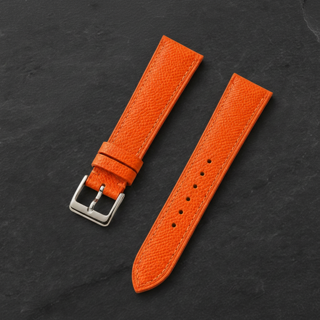 Orange Epsom Leather Watch Strap - Handmade Quick Release Band