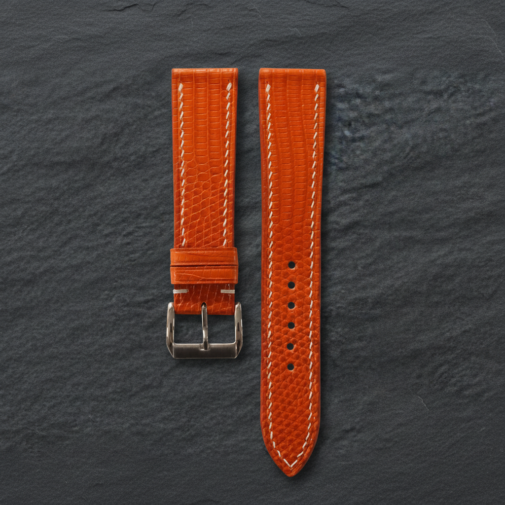 Orange Lizard Leather Watch Strap - Handmade