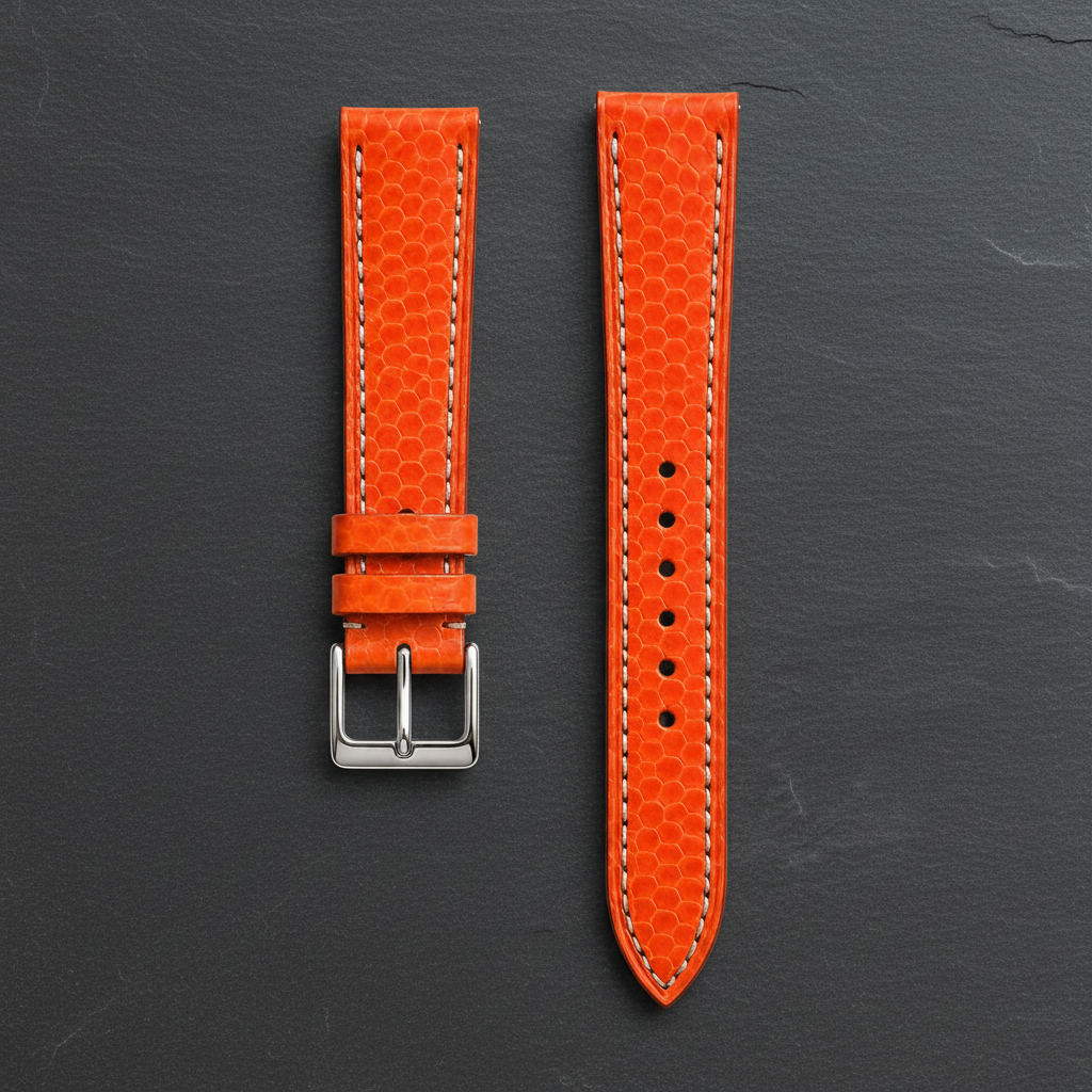Orange Sea Snake Leather Watch Strap - Handmade