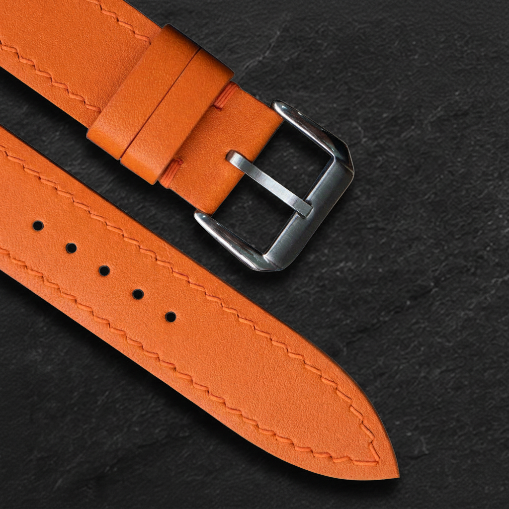 Orange Swift Leather Watch Strap - Handmade Quick Release Band
