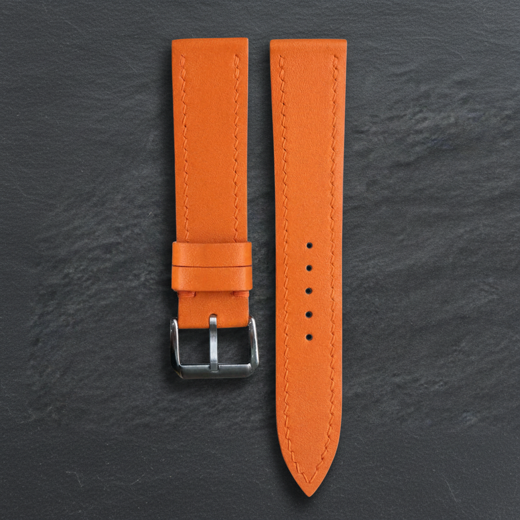 Orange Swift Leather Watch Strap - Handmade
