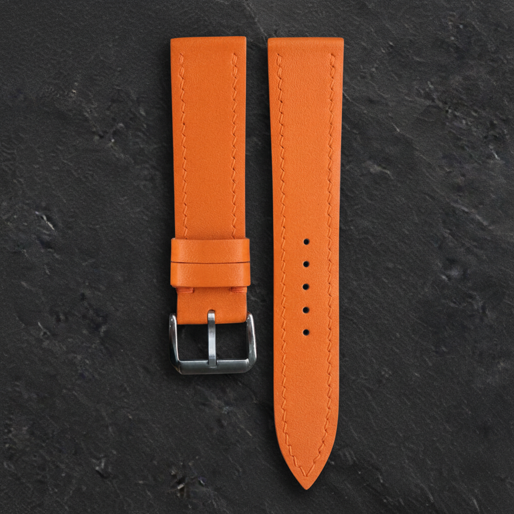 Orange Swift Leather Watch Strap - Handmade Quick Release Band