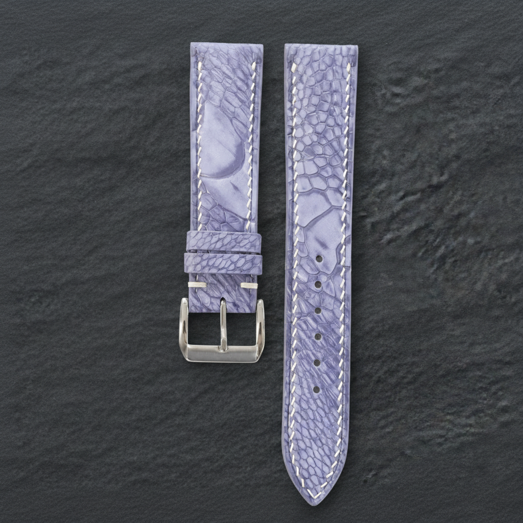 Periwinkle Blue Ostrich Leather Watch Strap - Handmade