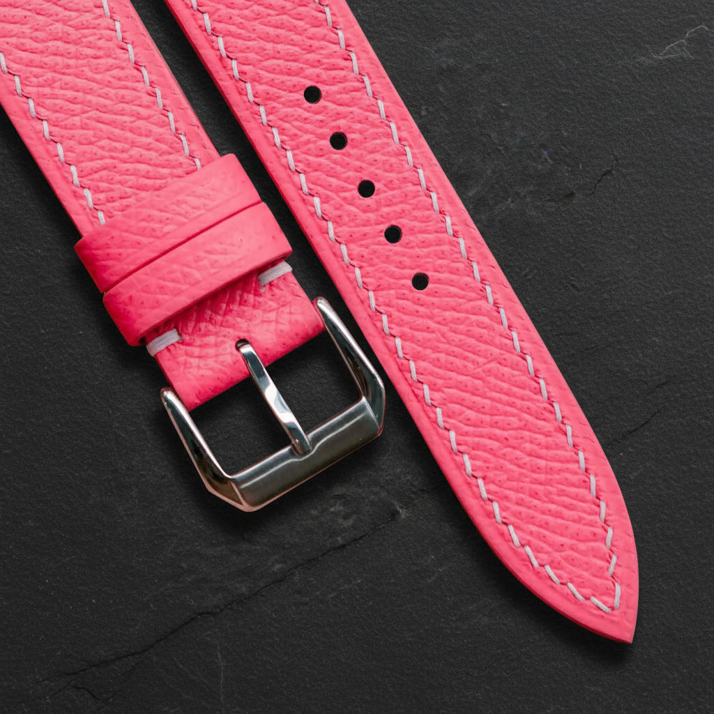 Pink Epsom Leather Watch Strap - Handmade Quick Release Band