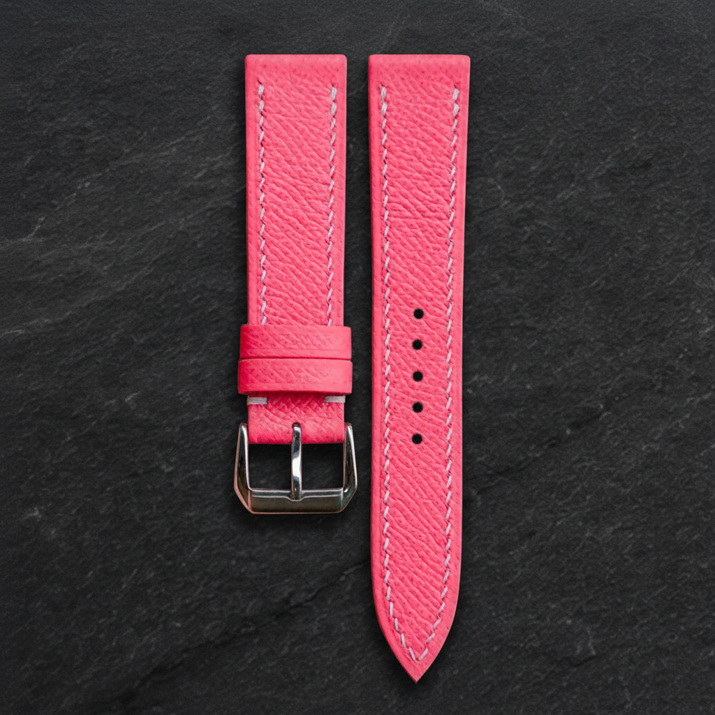 Pink Epsom Leather Watch Strap - Handmade Quick Release Band