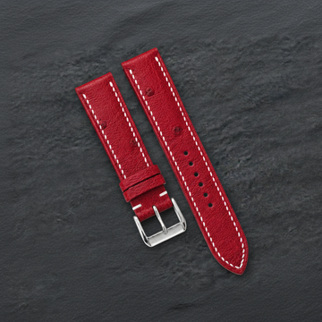Raspberry Red Ostrich Leather Watch Strap - Handmade