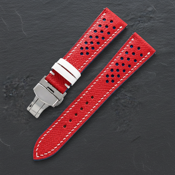 Red And Blue Epsom Leather Watch Strap - Handmade