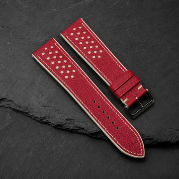 Red And Cream Small Racing Epsom Leather Watch Strap - Handmade