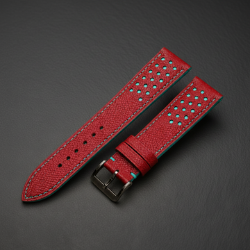 Red And Turquoise Small Racing Epsom Leather Watch Strap - Handmade