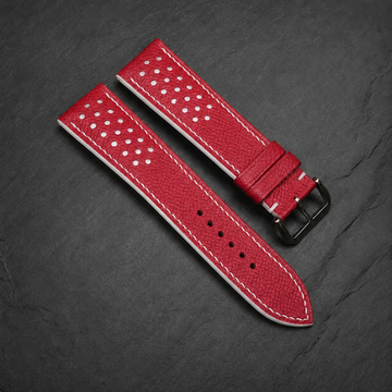 Red And White Small Racing Epsom Leather Watch Strap - Handmade