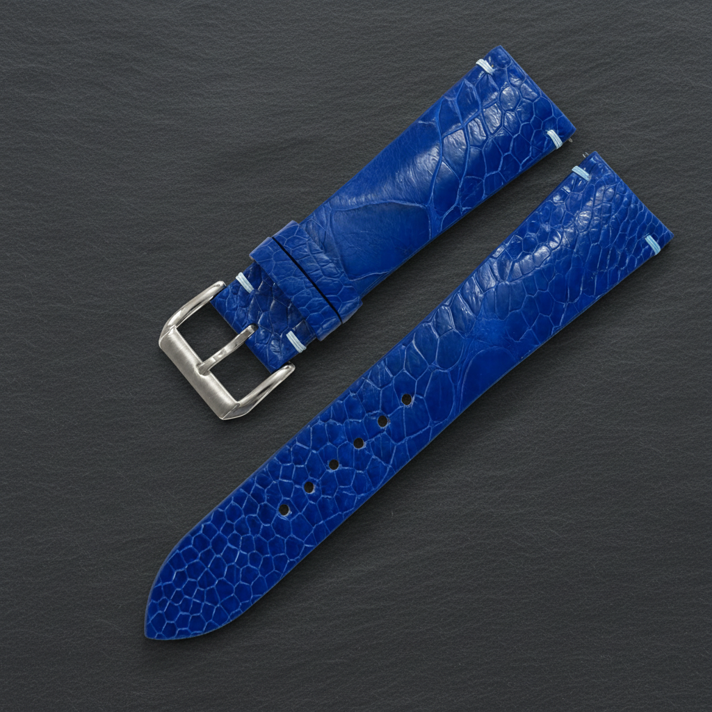 Royal Blue Ostrich Leather Watch Strap - Handmade