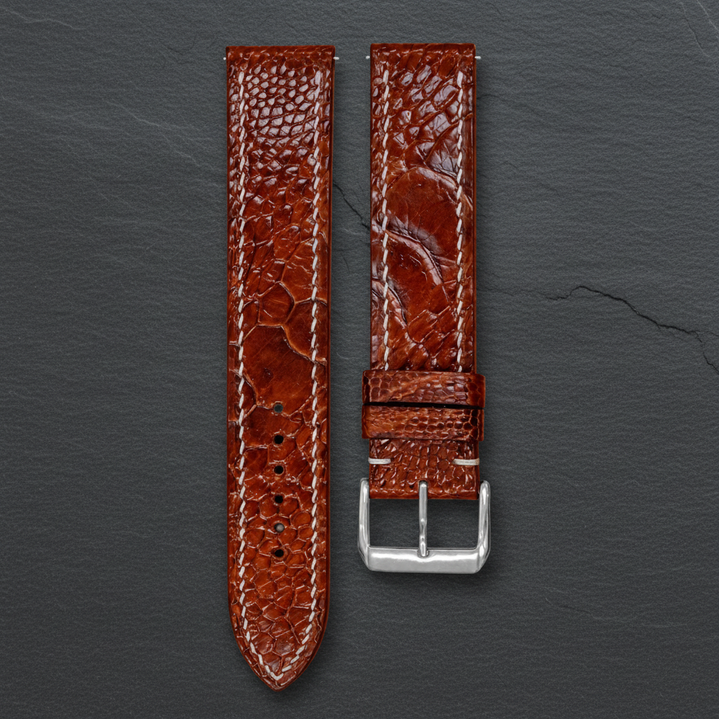 Russet Ostrich Leather Watch Strap - Handmade