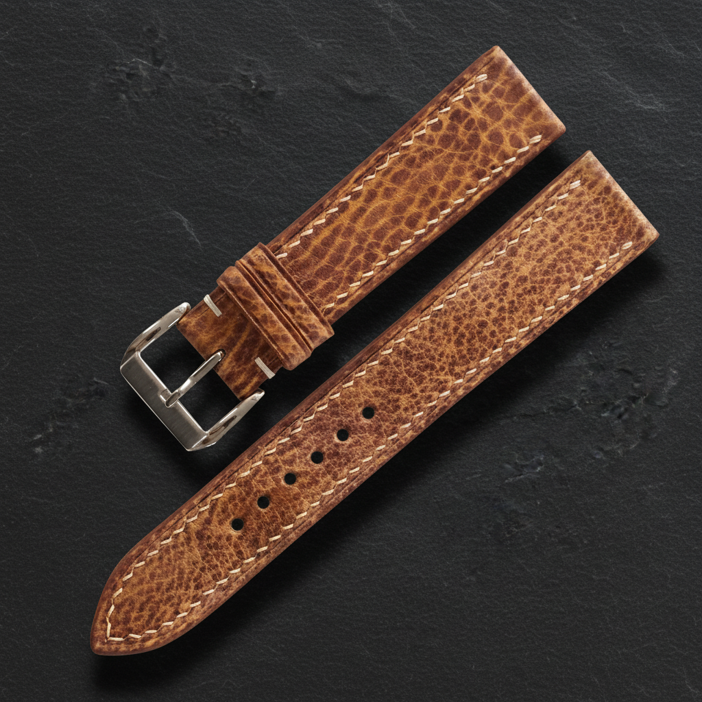 Saddle Brown Patina Leather Watch Strap - Handmade Quick Release Band